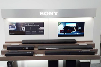 Floor-standing sound bar kiosk for Sony